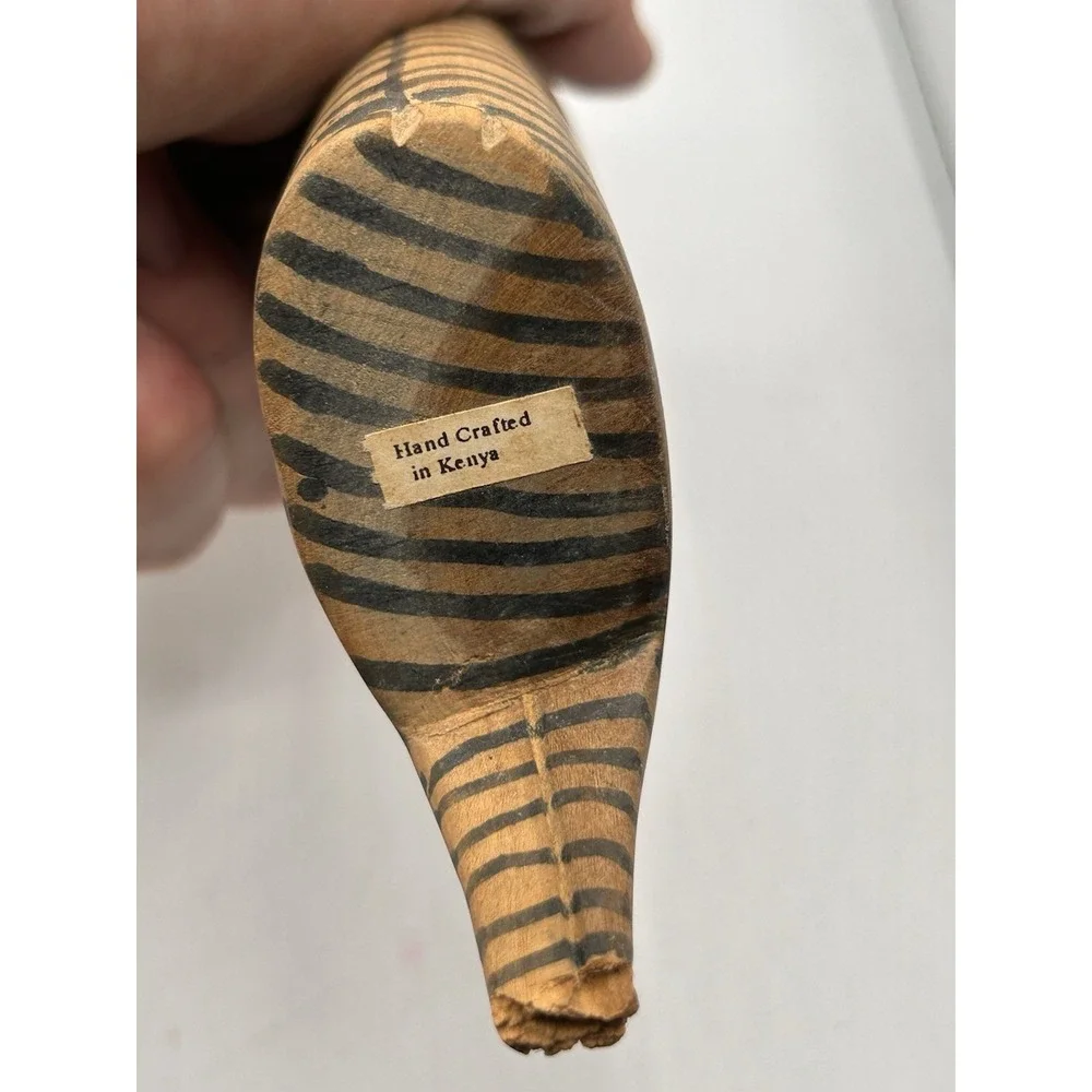 Hand Carved Hand Painted African Style Folk Art Rustic Zebra Wood Shelf Sitter‎